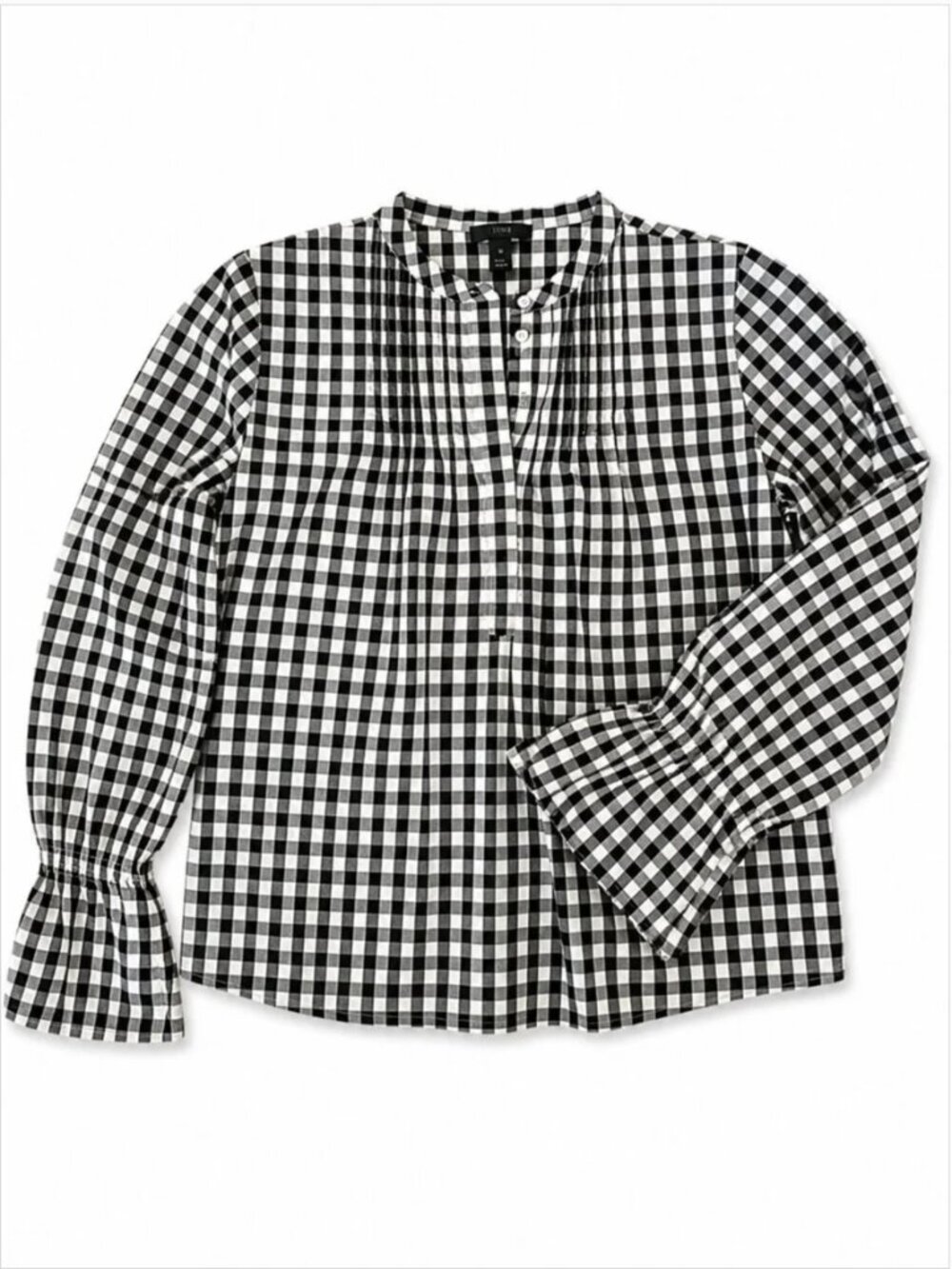 J.Crew Gingham Blouse Small Black White Ruffle Sleeve Business Casual Top